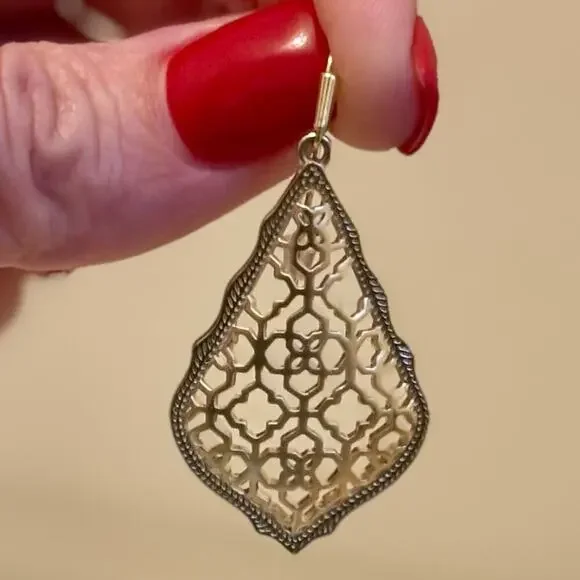 Kendra Scott Addie Gold Filigree Drop Earrings | Gold Tone | Dust Bag - Picture 5 of 8